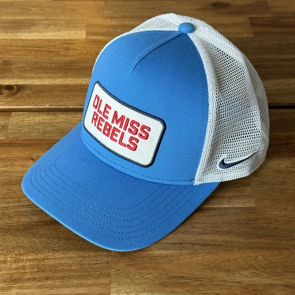 Nike Powder Blue Ole Miss Rebels 2025 On-Field Rise Trucker Adjustable YOUTH HAT